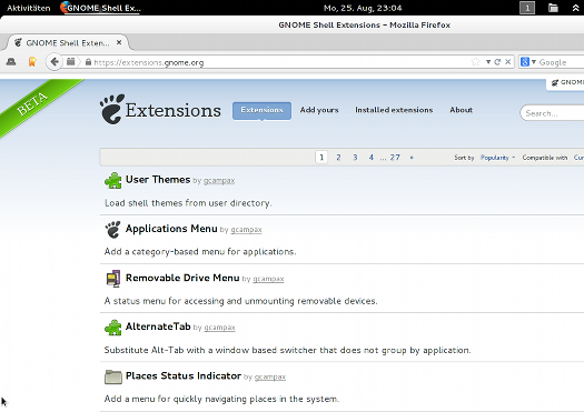 Erweiterungen für die Gnome-Shell
