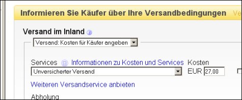 Ebay-Versandoptionen