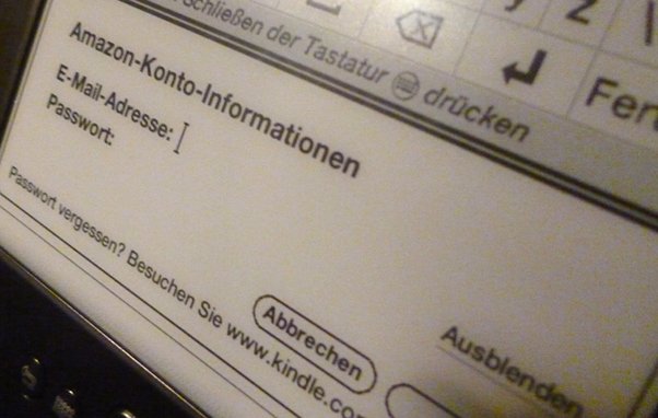 Kindle-Bildschirm verlangt Kontodaten