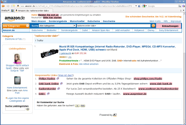 Screenshot Amazon-Suchergebnisse