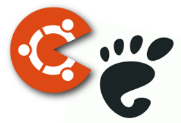 Ubuntulogo im Pacman-Stil jagt das GNOME-Logo
